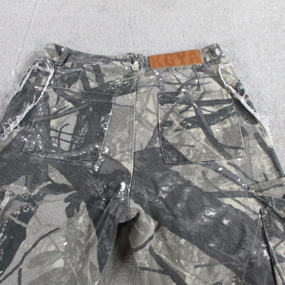 KGYA Camo Pants Womens Small Boyfriend Cargo Y2K Baggy Utility AOP Straight Leg - Picture 4 of 13